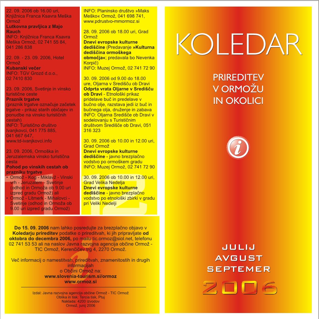 Koledar Prireditev Julij 06