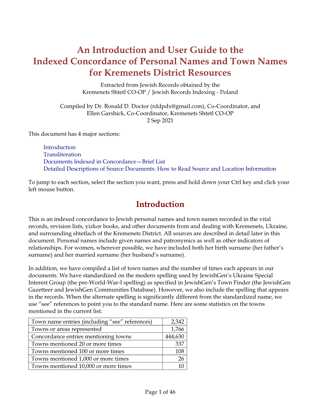 Indexed Personal Name-Town Name Concordance