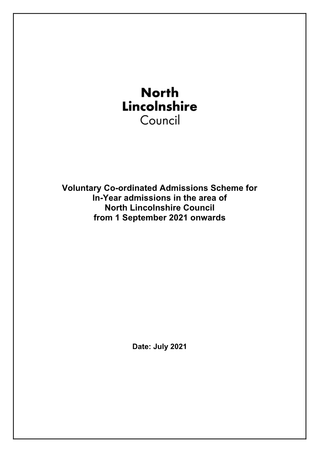 North Lincolnshire Co-Ordinated in Year Admission Scheme