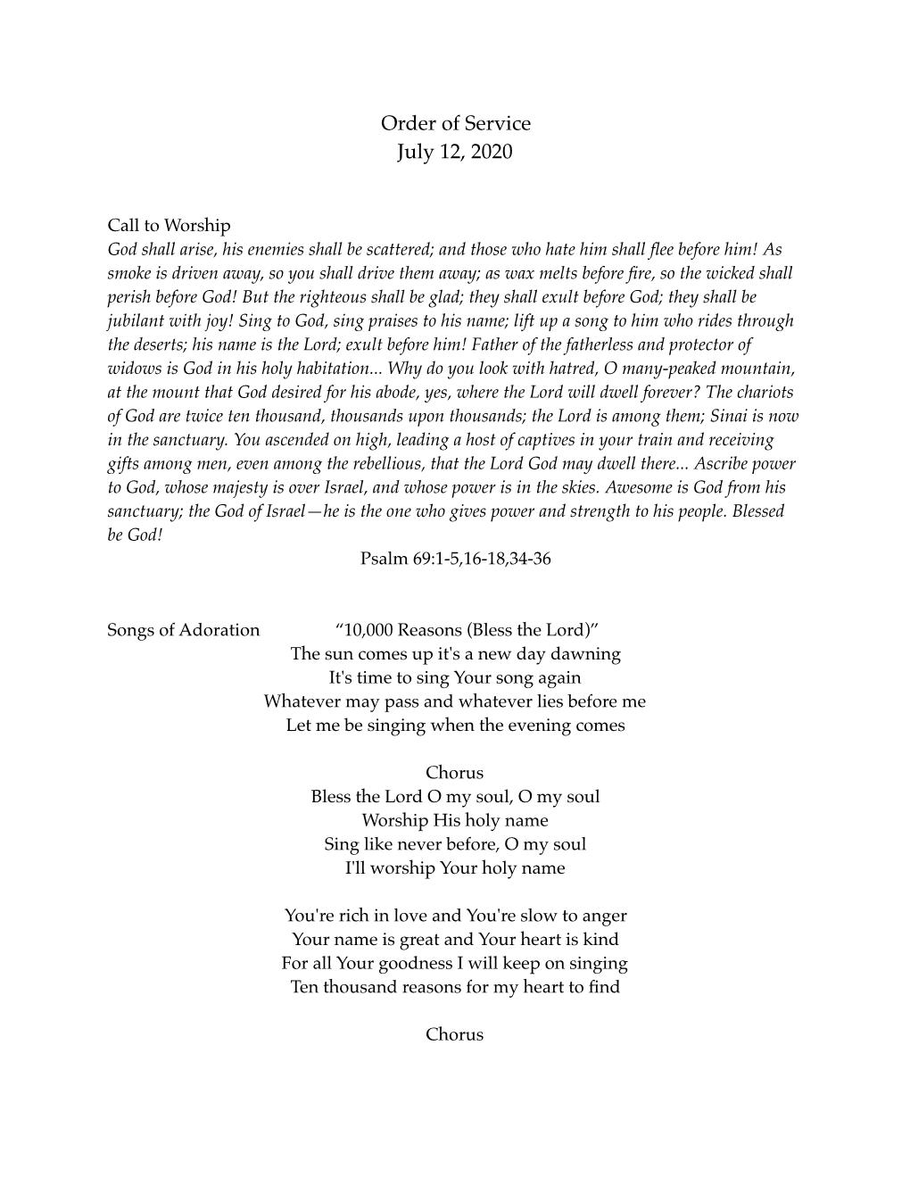 Order of Service 7/12/2020