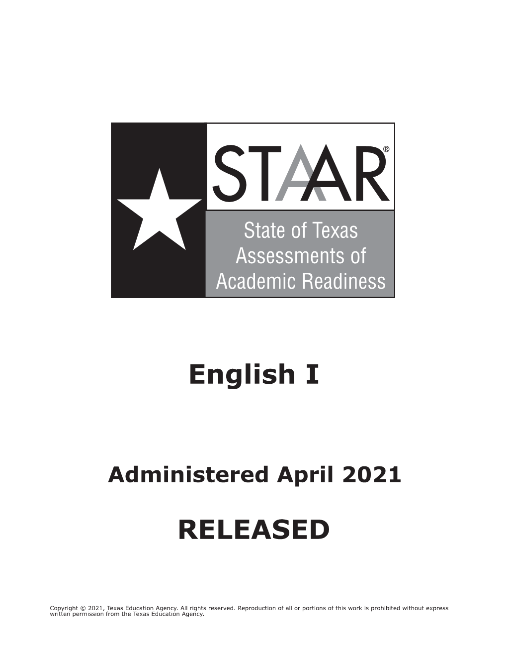 STAAR English I April 2021 Released