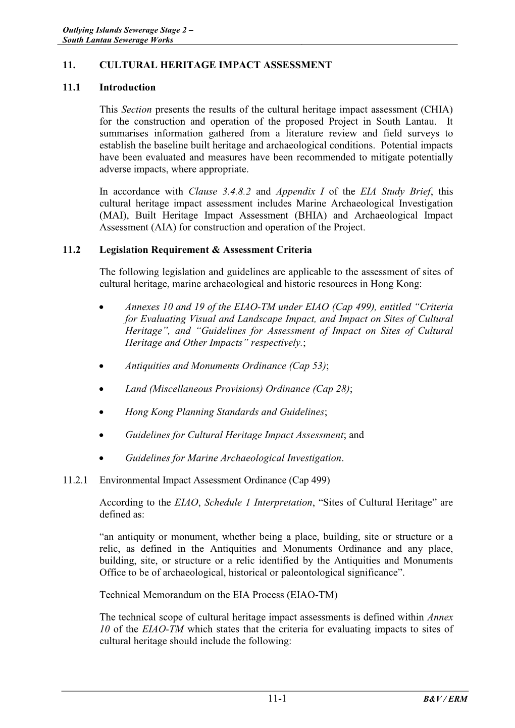 11-1 11. Cultural Heritage Impact Assessment 11.1