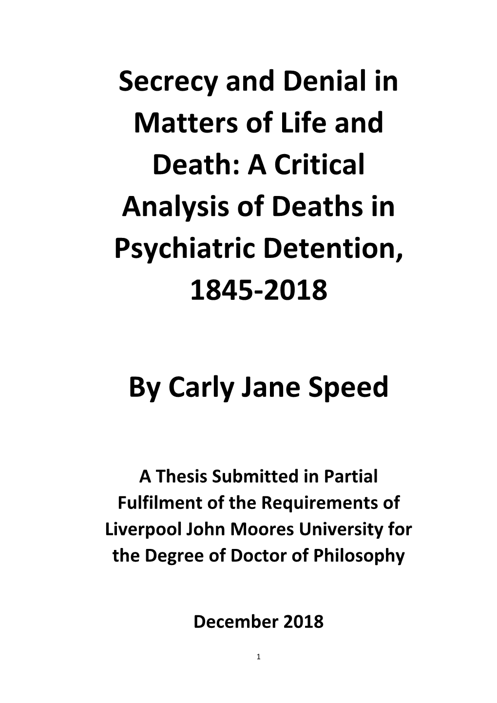 A Critical Analysis of Deaths in Psychiatric Detention, 1845-2018