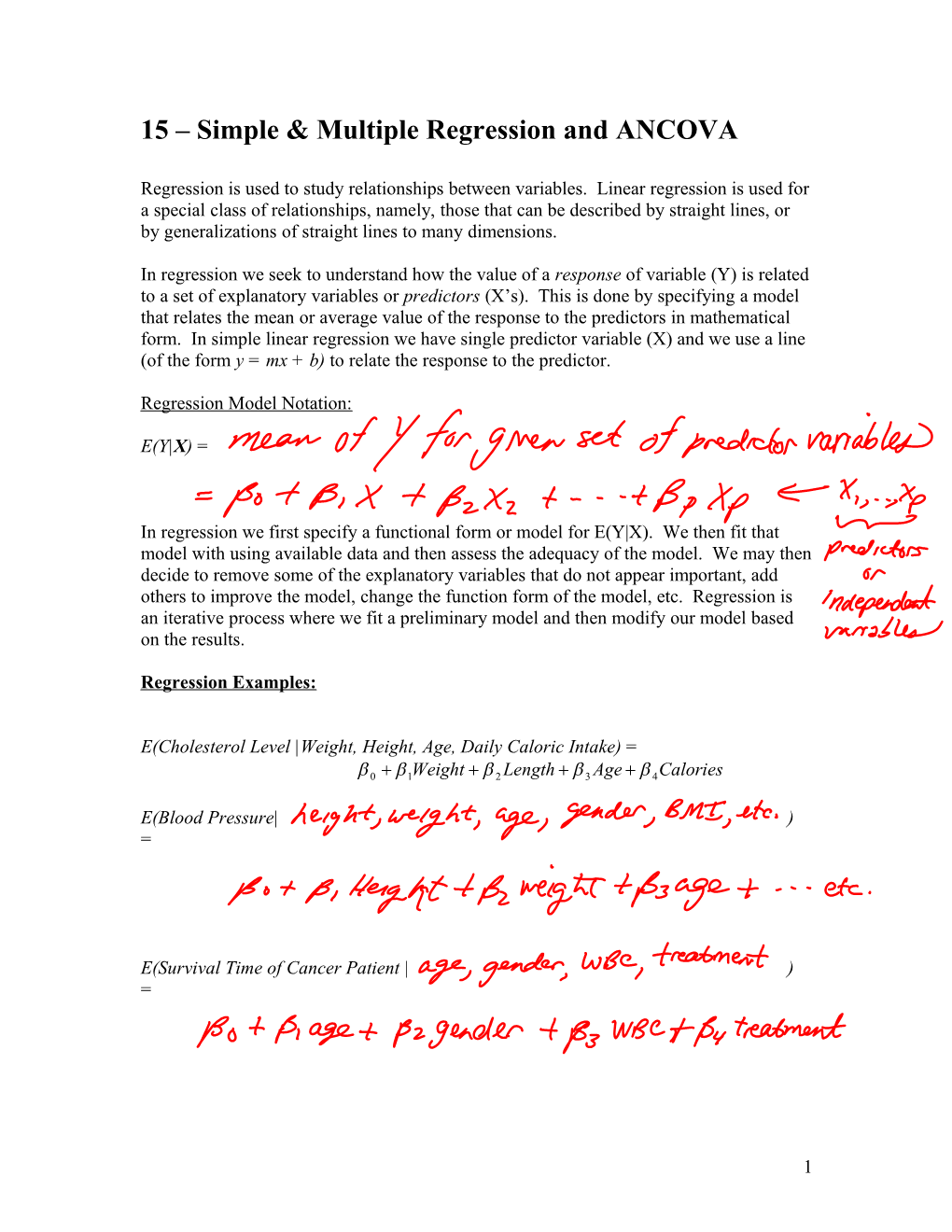 Simple Linear Regression and Multiple Regression