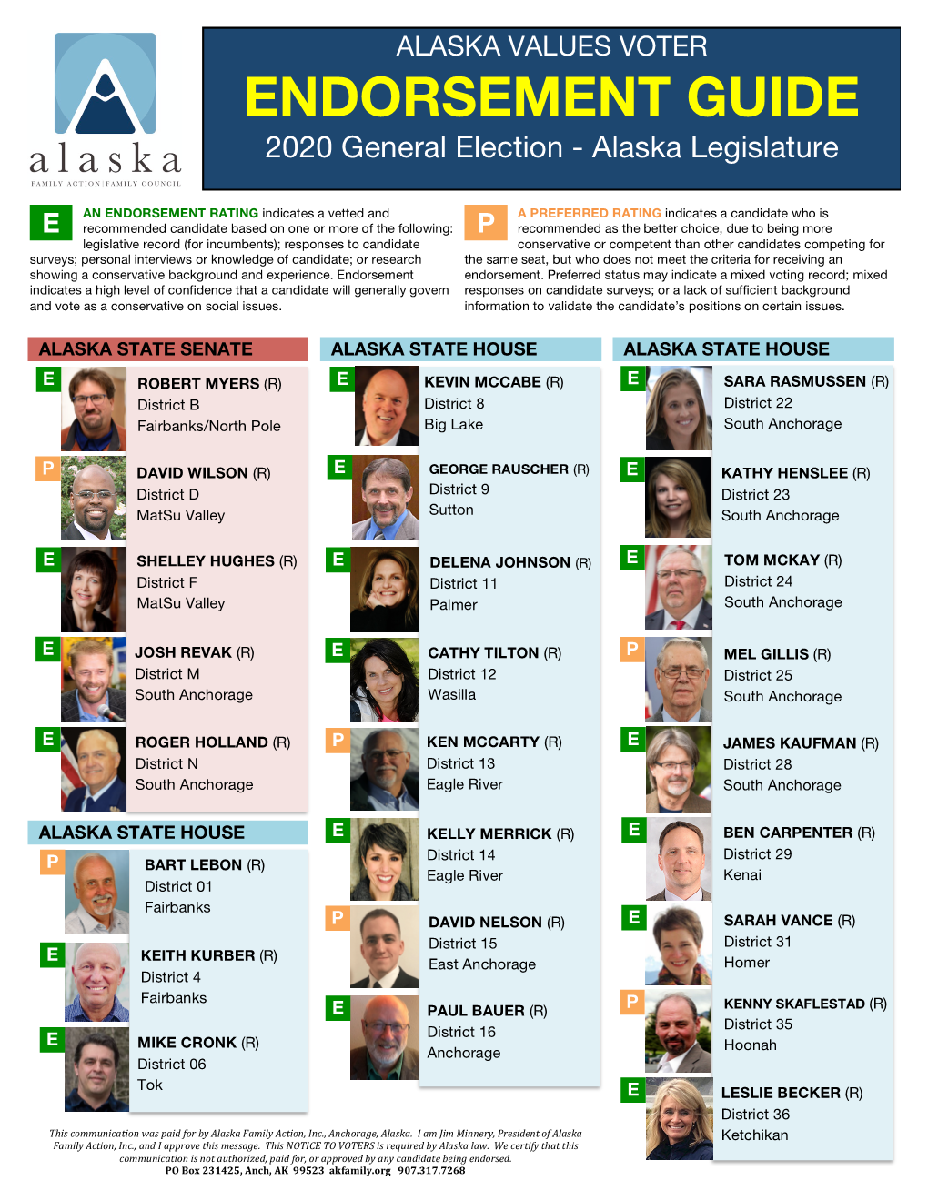 ENDORSEMENT GUIDE 2020 General Election - Alaska Legislature