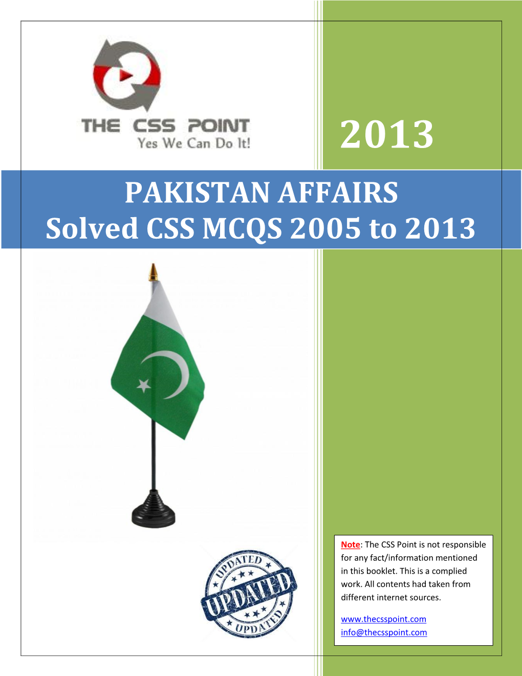 PAKISTAN AFFAIRS Solved CSS MCQS 2005 to 2013