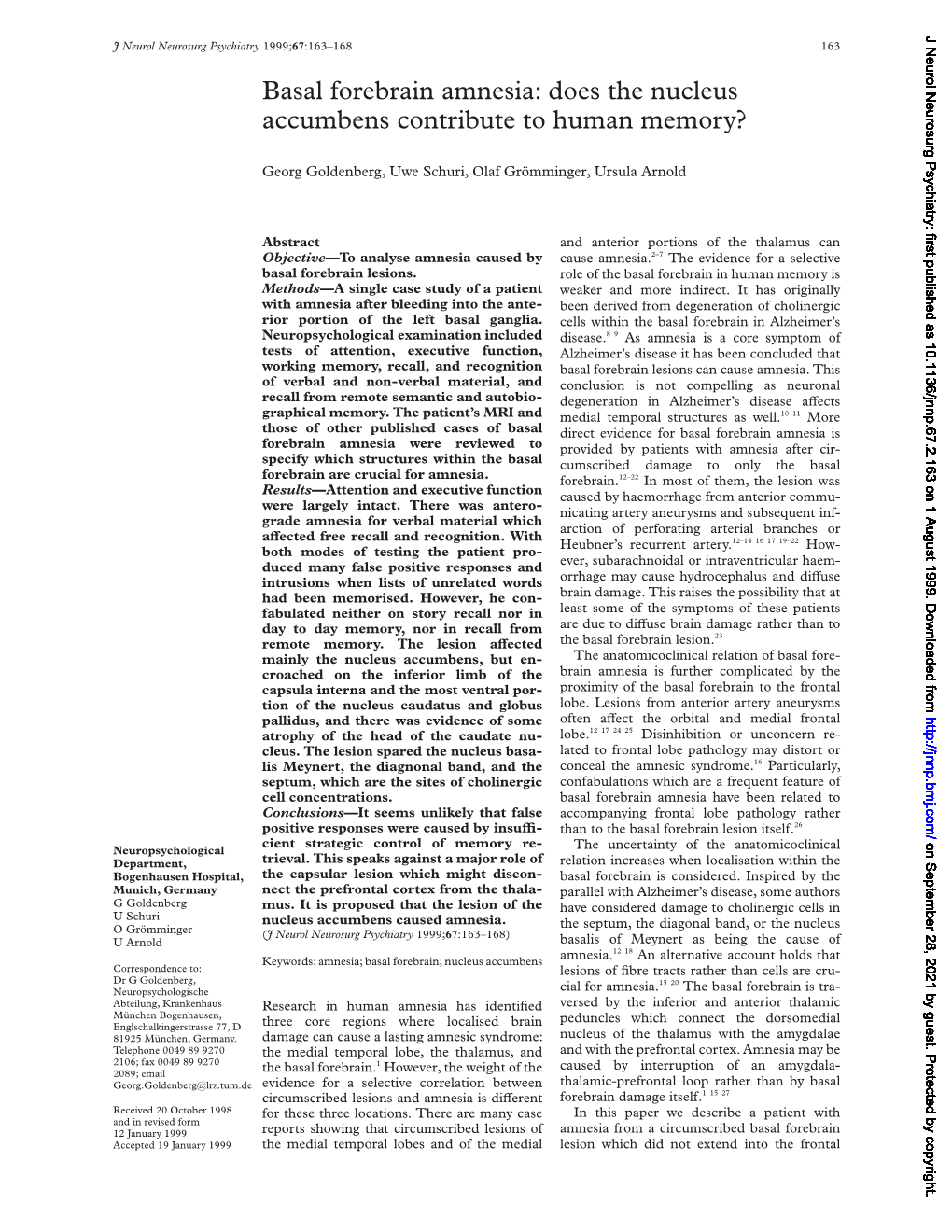 Basal Forebrain Amnesia: Does the Nucleus Accumbens Contribute to Human Memory?