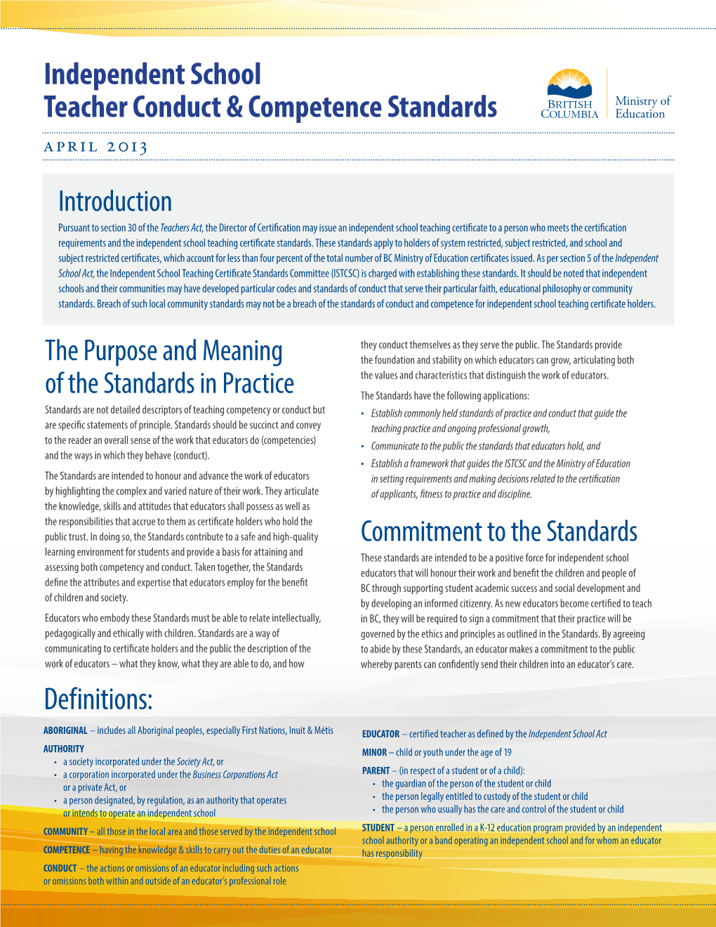 Independent School Teacher Conduct and Competence Standards