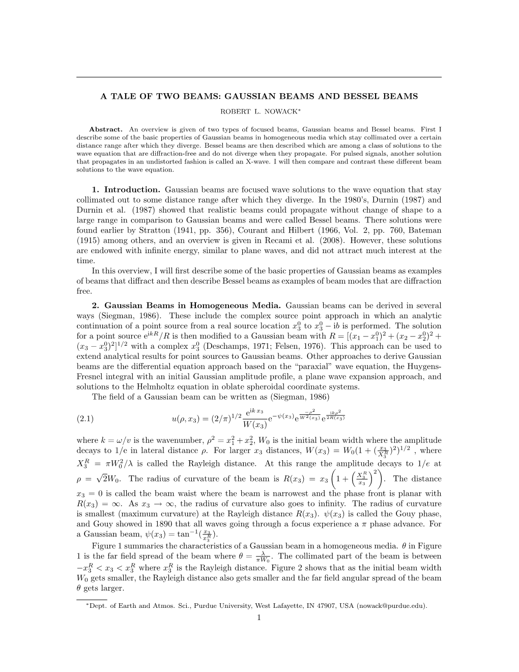 A Tale of Two Beams: Gaussian Beams and Bessel Beams