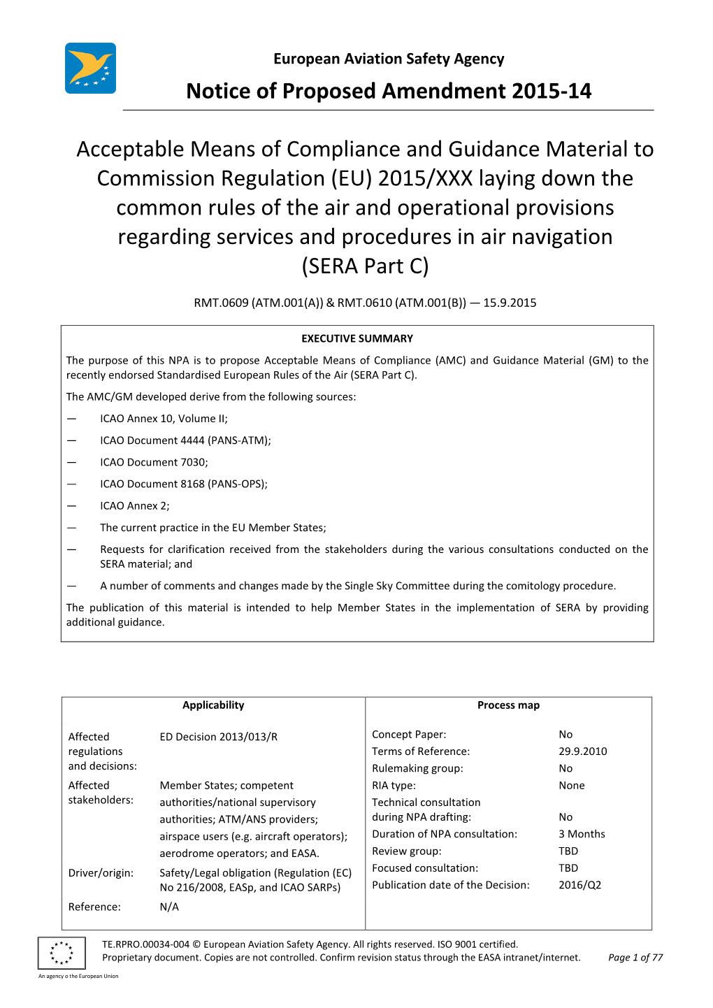 NPA 2015-14 Table of Contents