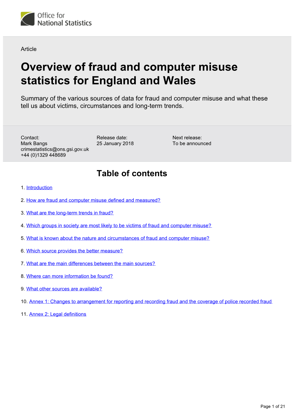 Overview of Fraud and Computer Misuse Statistics for England and Wales