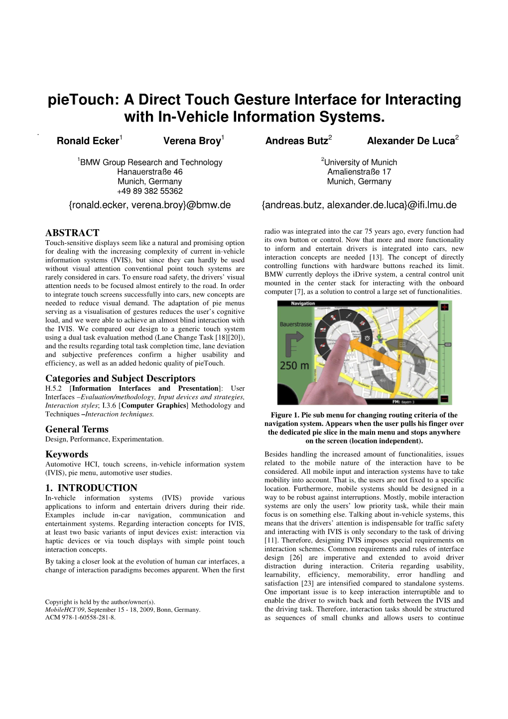 A Direct Touch Gesture Interface for Interacting with In-Vehicle Information Systems