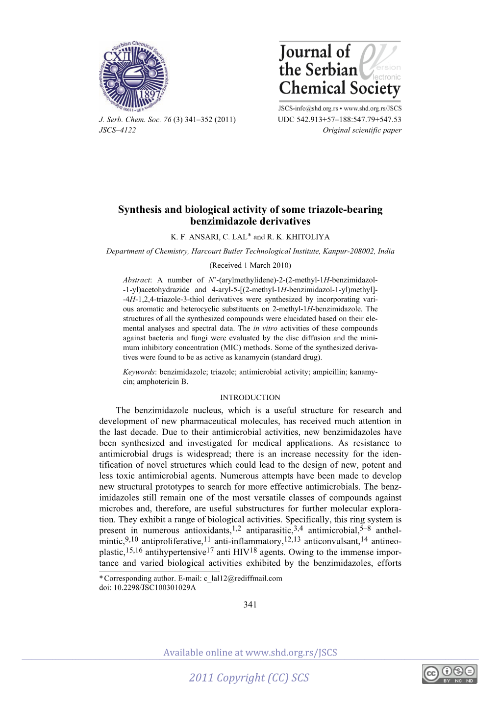 Synthesis and Biological Activity of Some Triazole-Bearing Benzimidazole Derivatives K