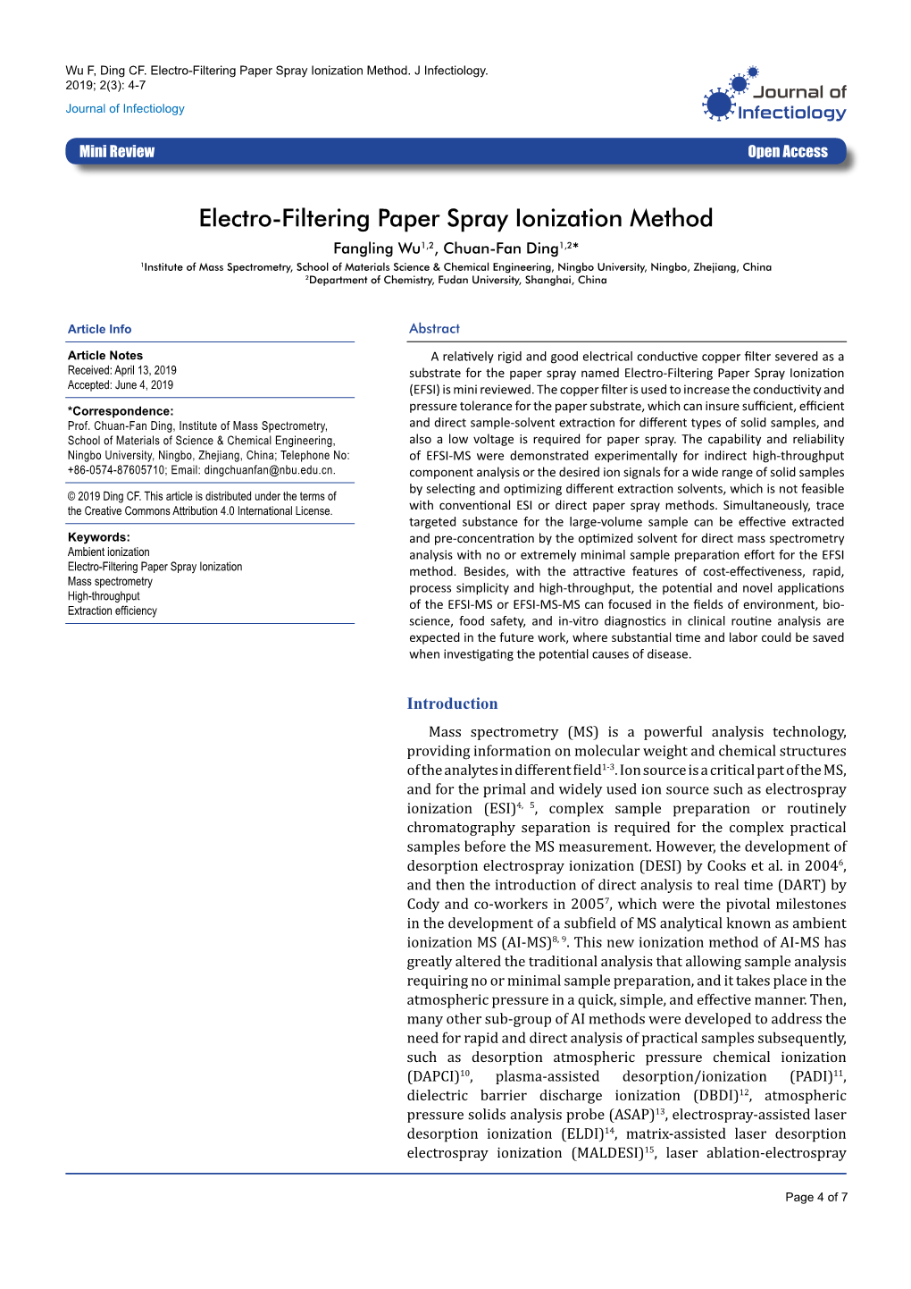 Electro-Filtering Paper Spray Ionization Method