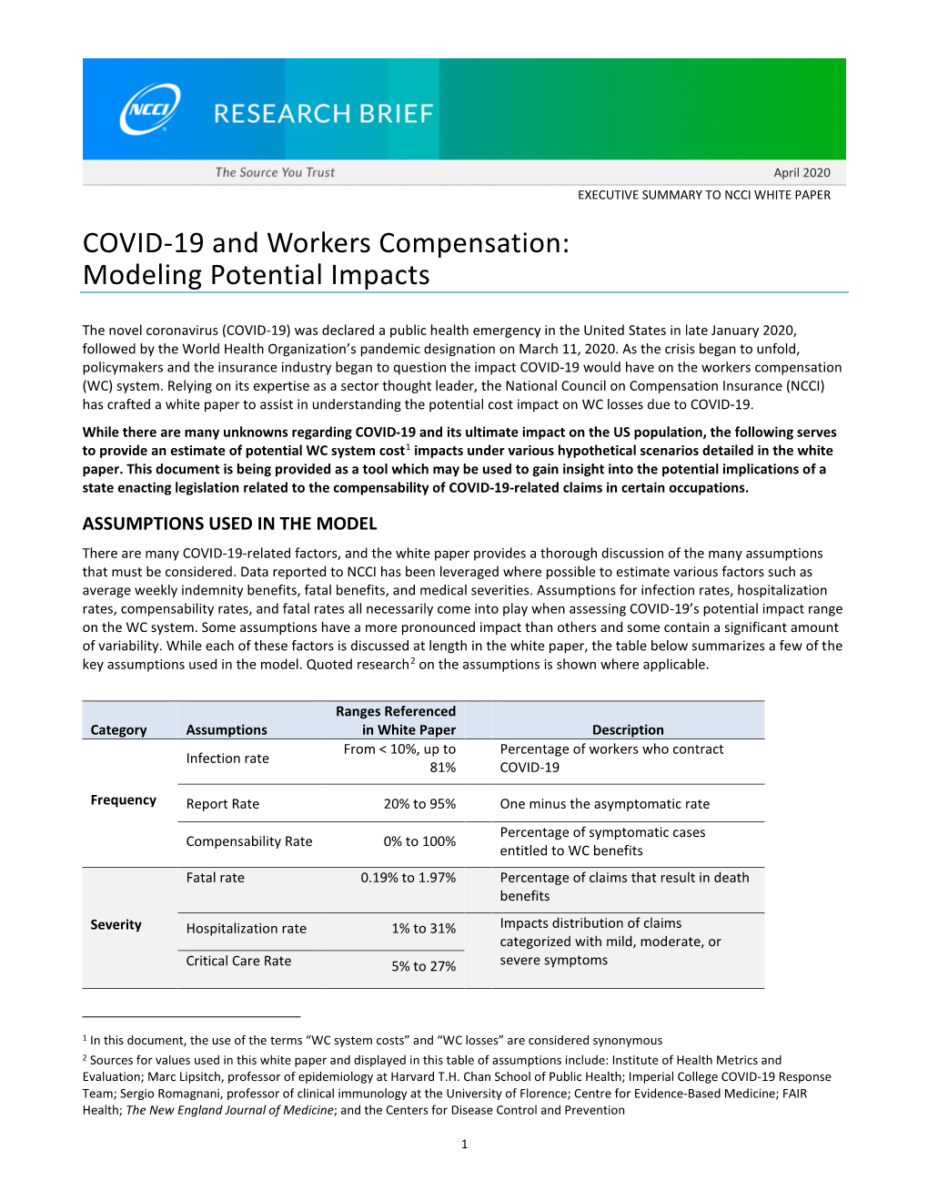 COVID-19 and Workers Compensation: Modeling Potential Impacts