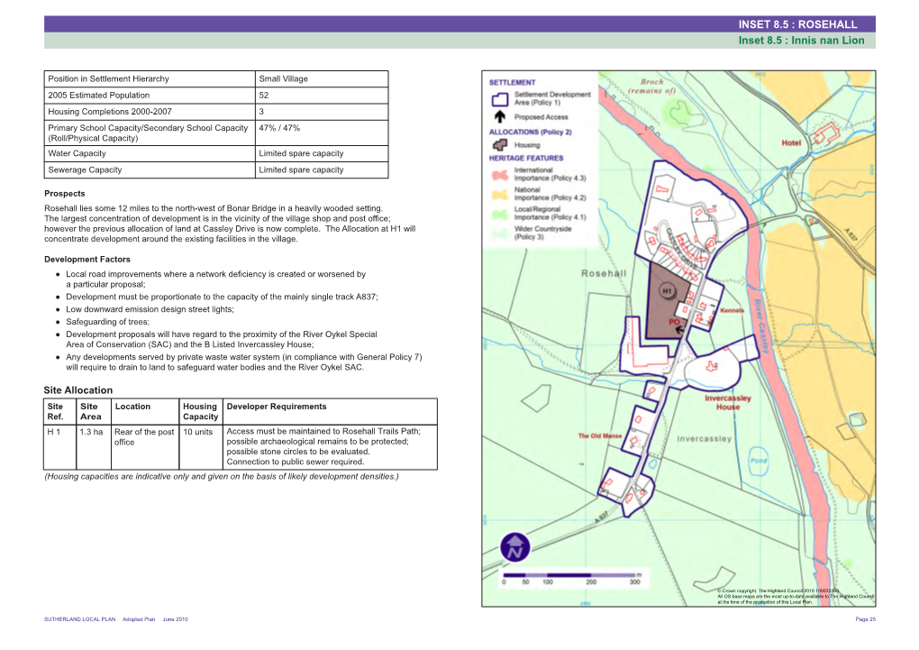 Rosehall Inset 8.5 Sutherland Local Plan Adopted June 2010