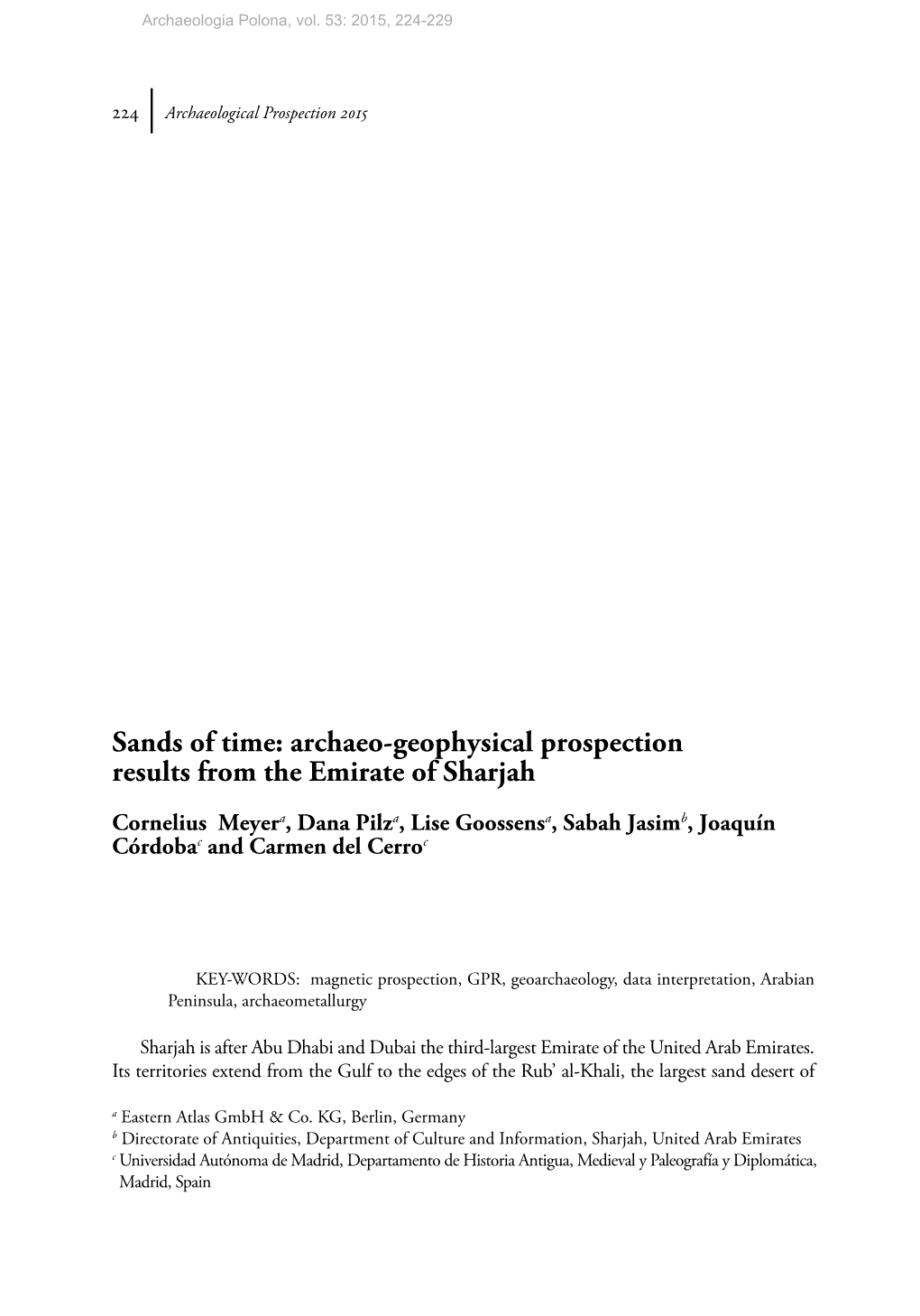 Sands of Time: Archaeo-Geophysical Prospection Results from the Emirate of Sharjah