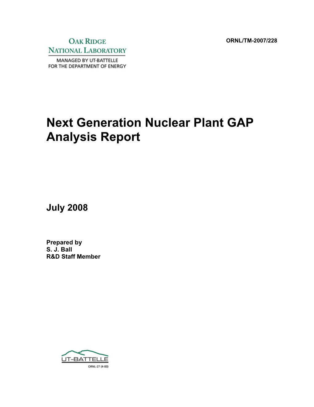 Next Generation Nuclear Plant GAP Analysis Report