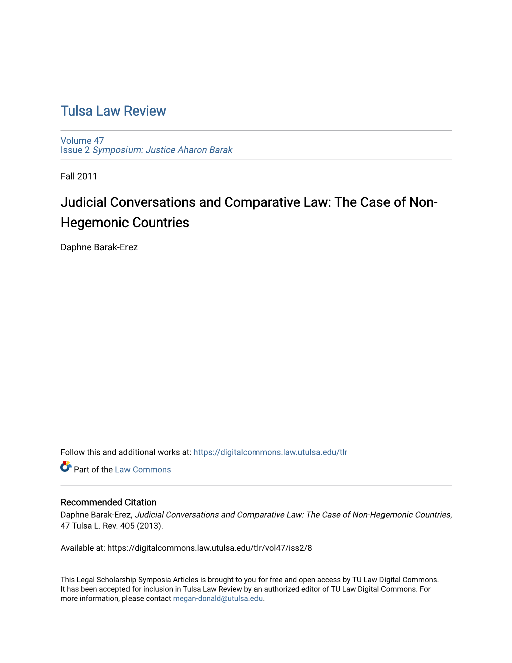 Judicial Conversations and Comparative Law: the Case of Non- Hegemonic Countries