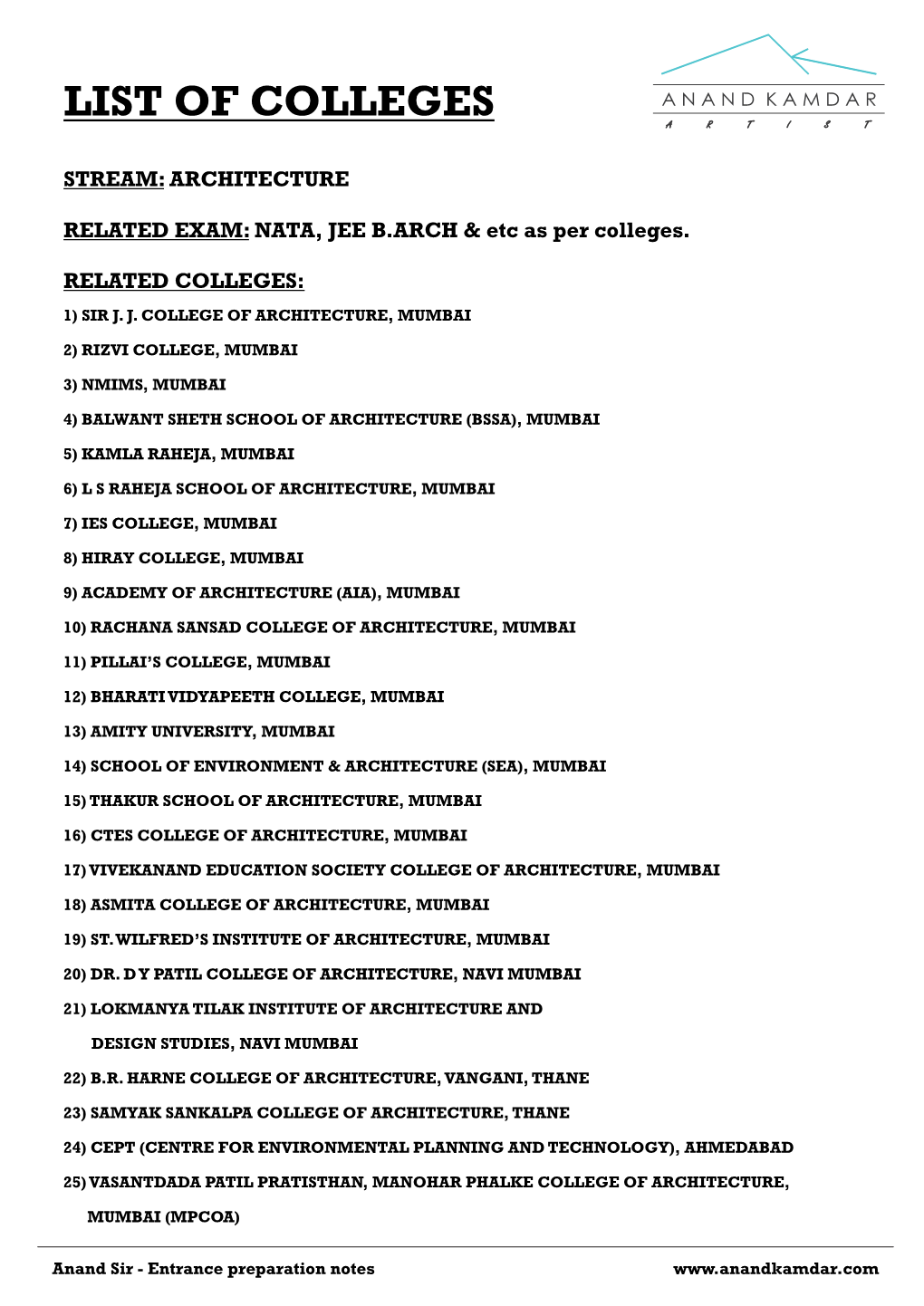 LIST of COLLEGES.Cdr