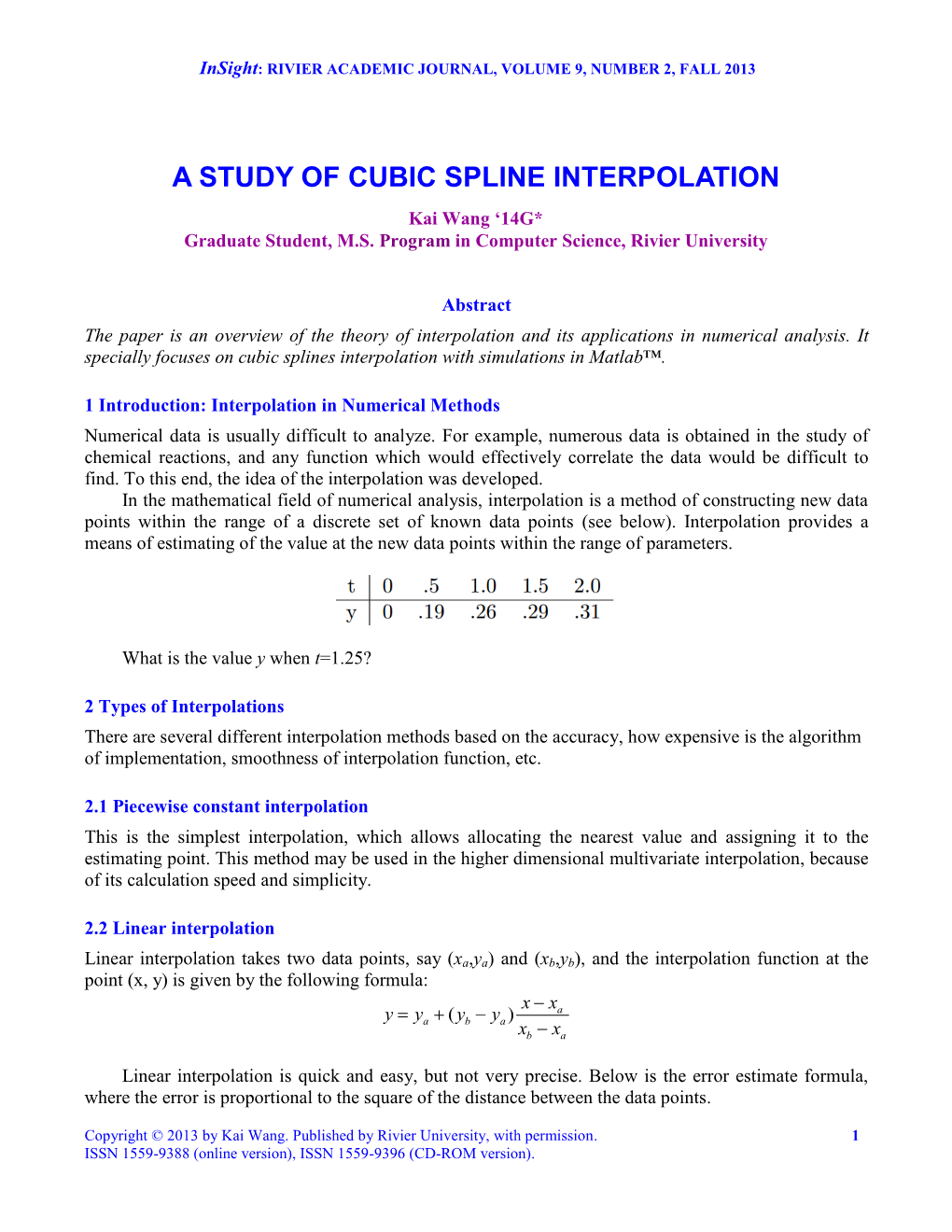 A Study of Cubic Spline Interpolation