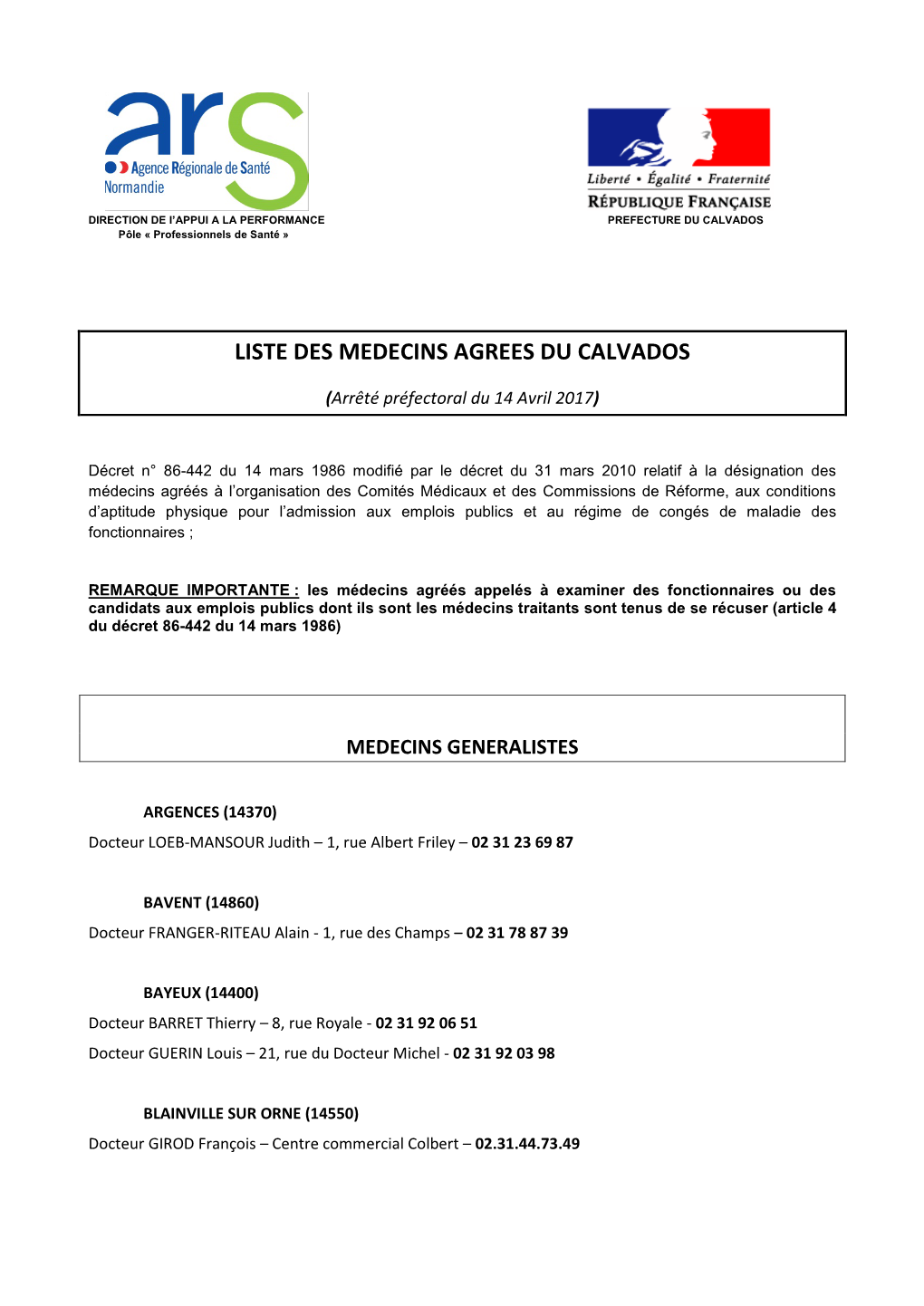 Liste Des Medecins Agrees Du Calvados