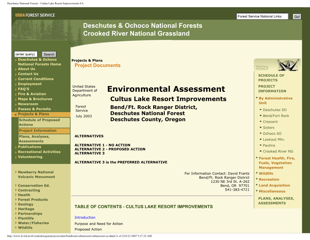 Deschutes National Forests - Cultus Lake Resort Improvements EA