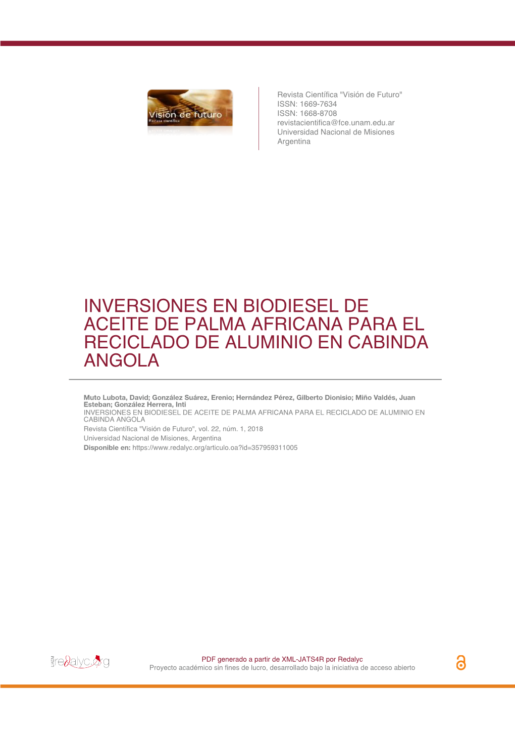 Inversiones En Biodiesel De Aceite De Palma Africana Para El Reciclado De Aluminio En Cabinda Angola