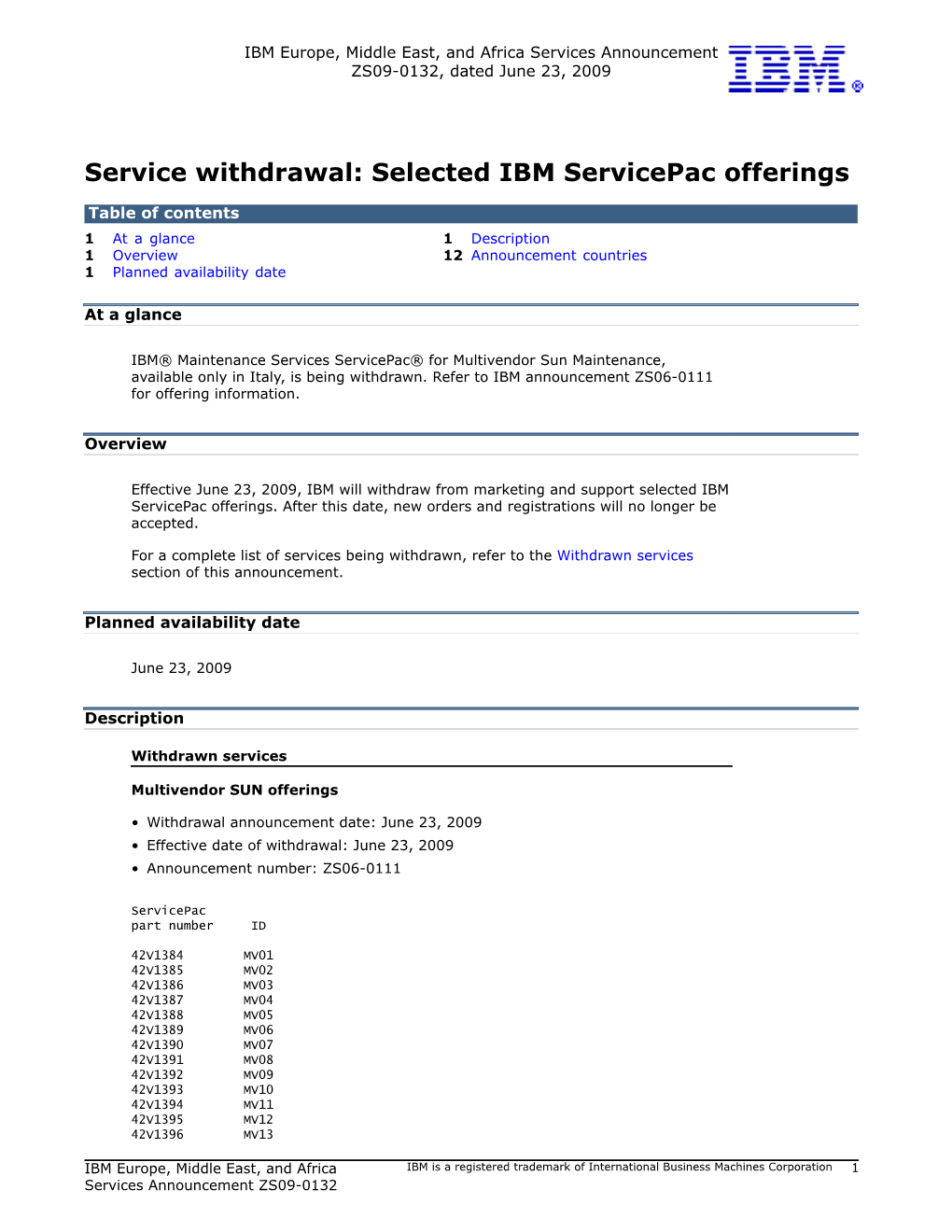 Service Withdrawal: Selected IBM Servicepac Offerings