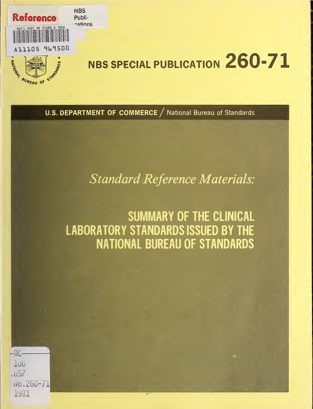 Standard Reference Materials : Summary of the Clinical Laboratory