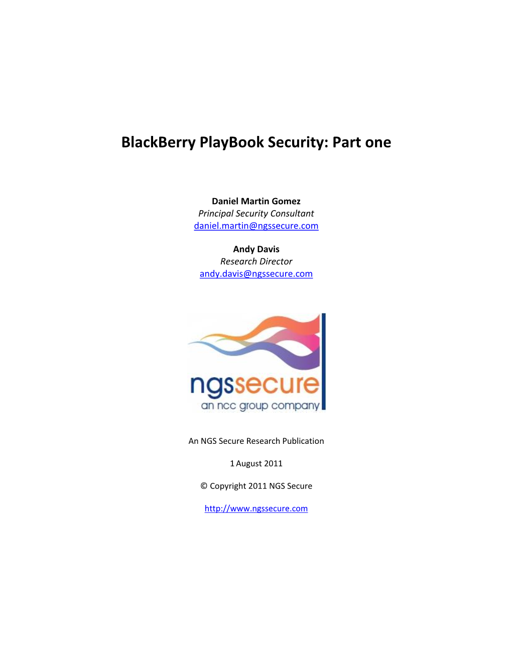 Blackberry Playbook Security: Part One