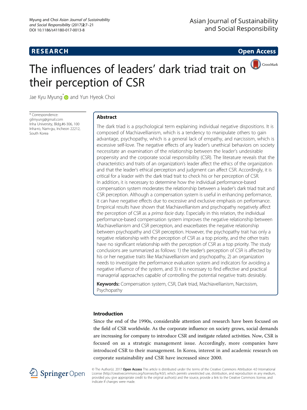 The Influences of Leaders' Dark Triad Trait on Their Perception Of