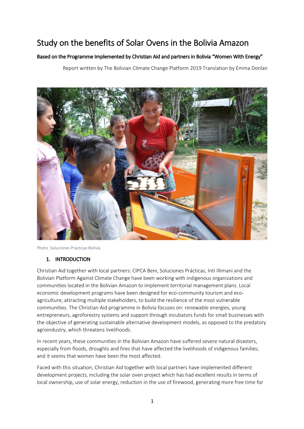 Study on the Benefits of Solar Ovens in the Bolivia Amazon