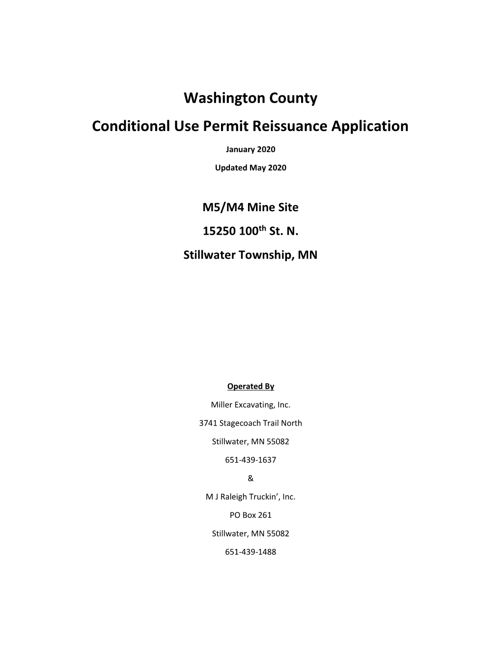 Washington County Conditional Use Permit Reissuance Application