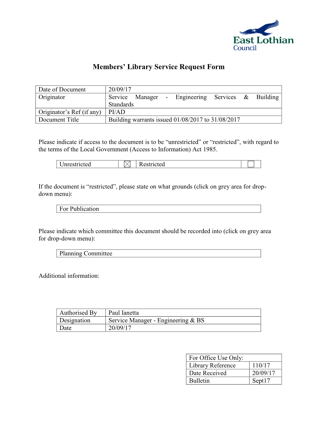 Members' Library Service Request Form