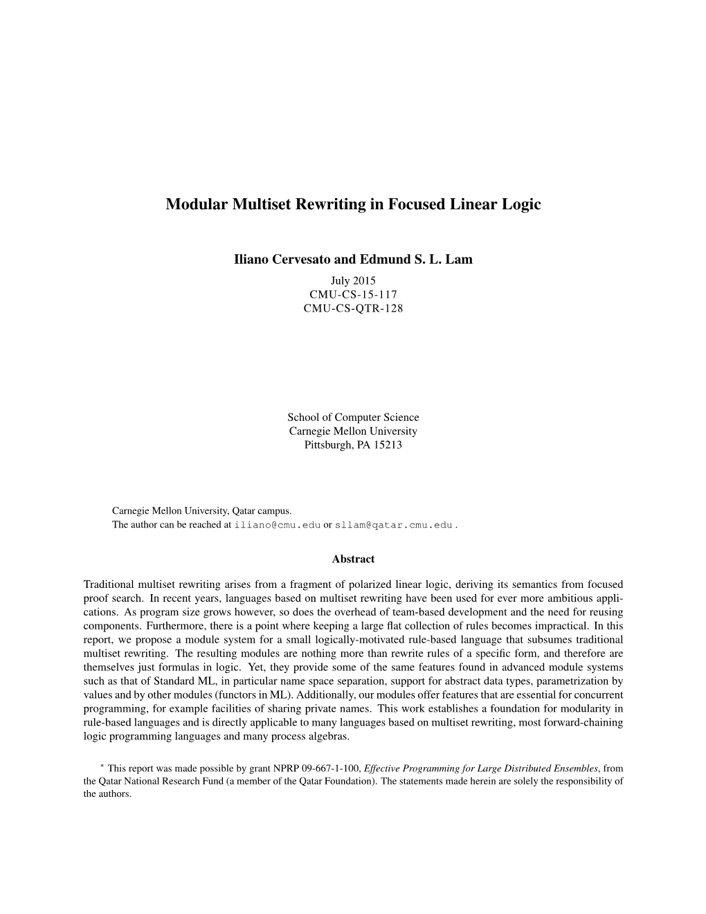 Modular Multiset Rewriting in Focused Linear Logic