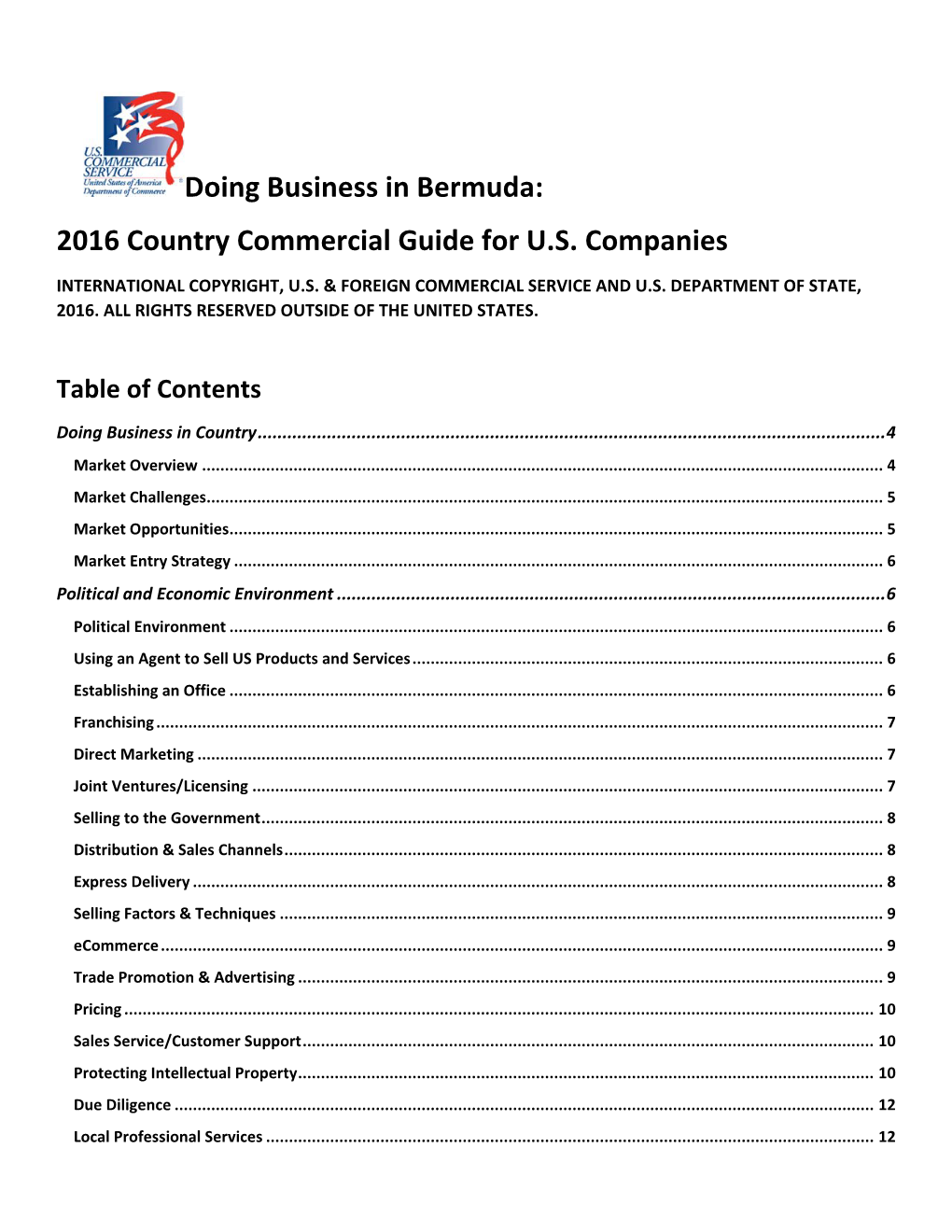 Doing Business in Bermuda: 2016 Country Commercial Guide for U.S. Companies