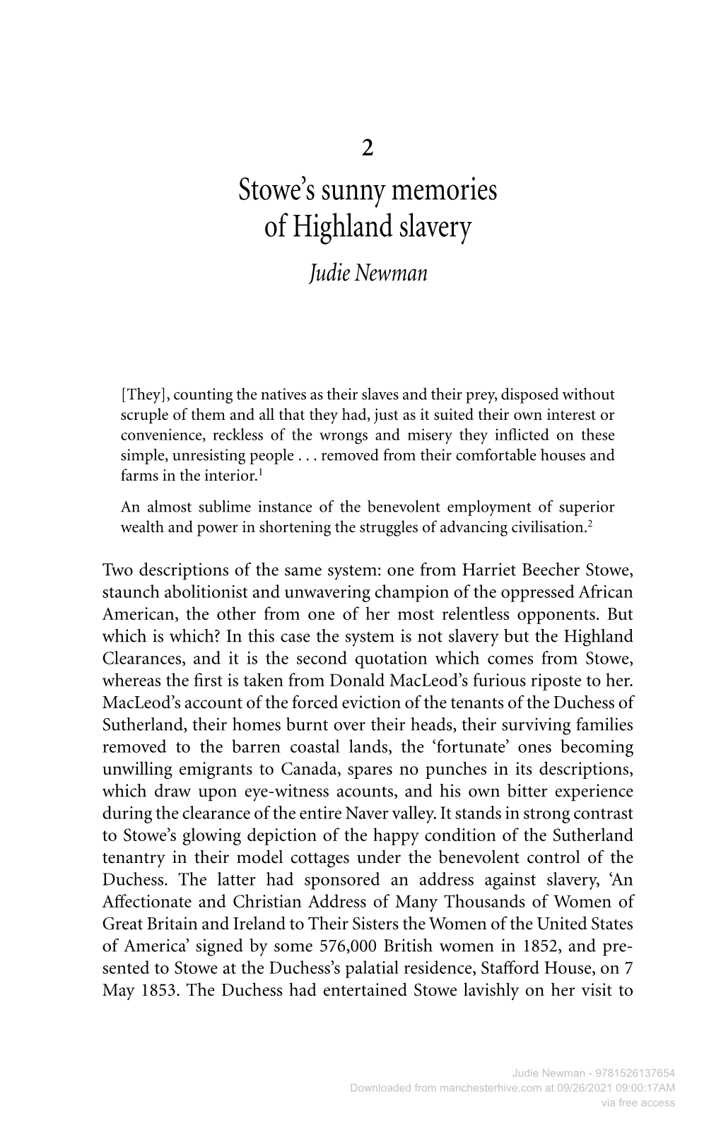 Stowe's Sunny Memories of Highland Slavery