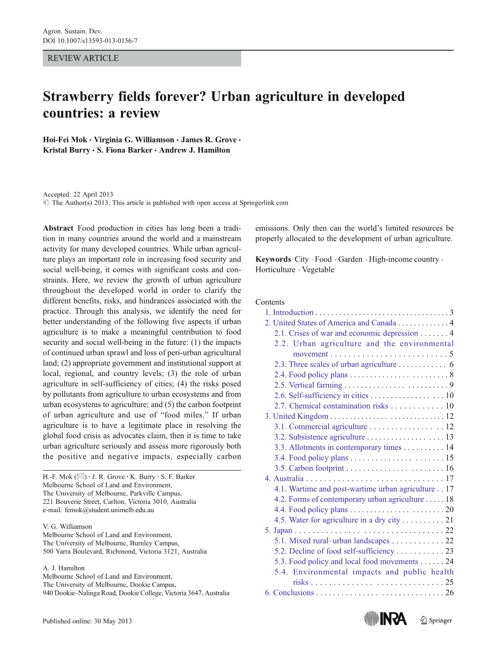 Urban Agriculture in Developed Countries: a Review