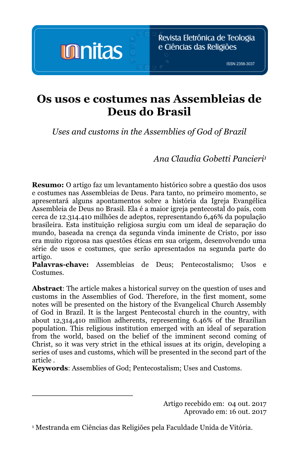 Os Usos E Costumes Nas Assembleias De Deus Do Brasil