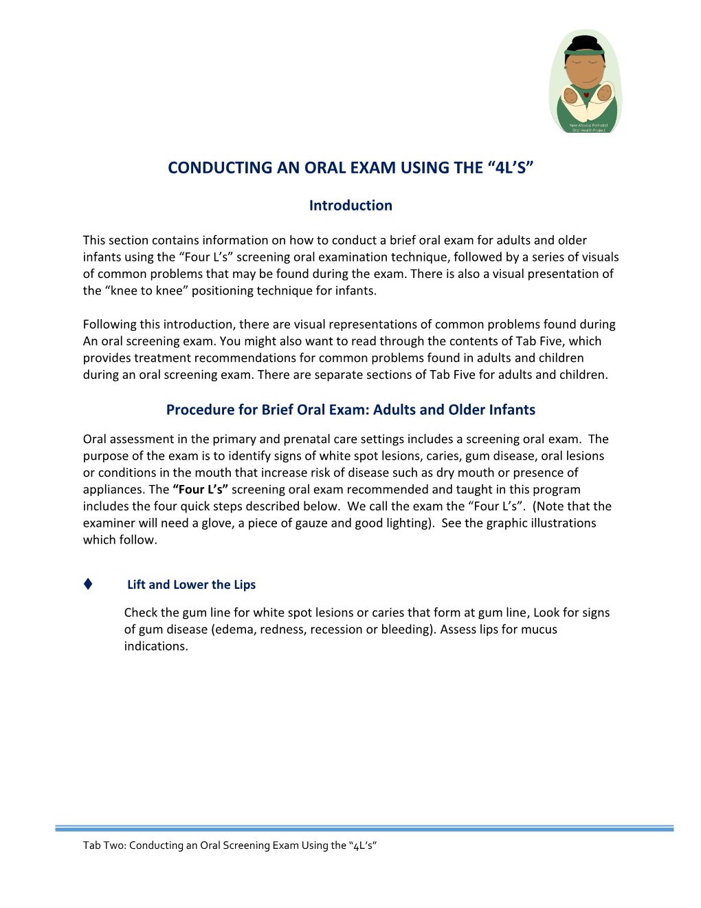 Tab 2- Conducting an Oral Screening Using