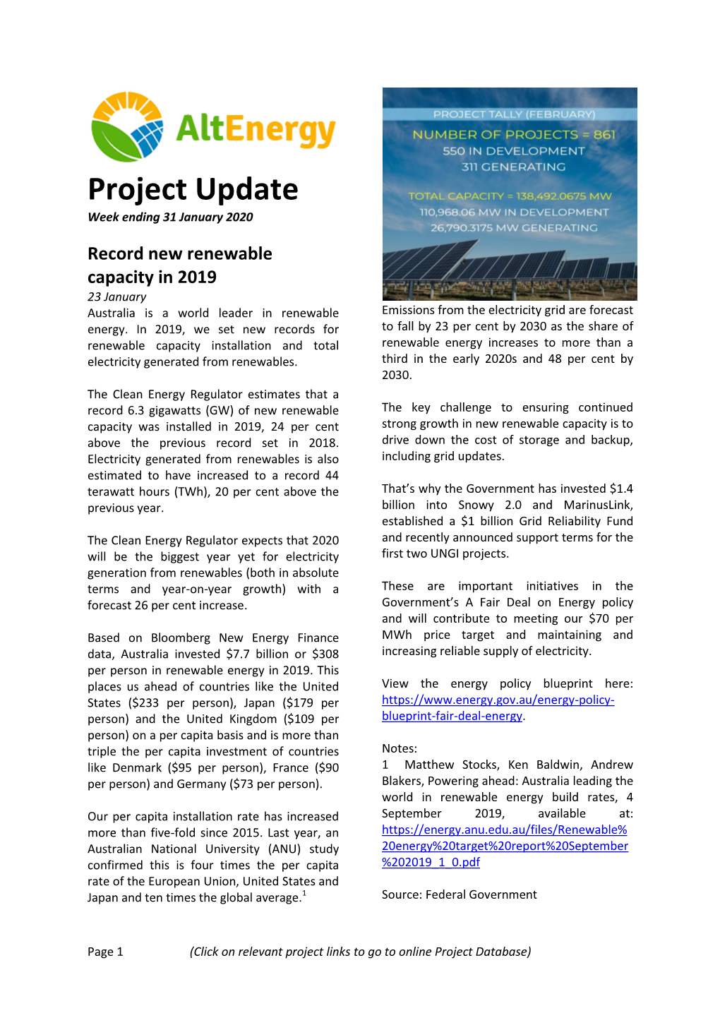 Project Update Week Ending 31 January 2020