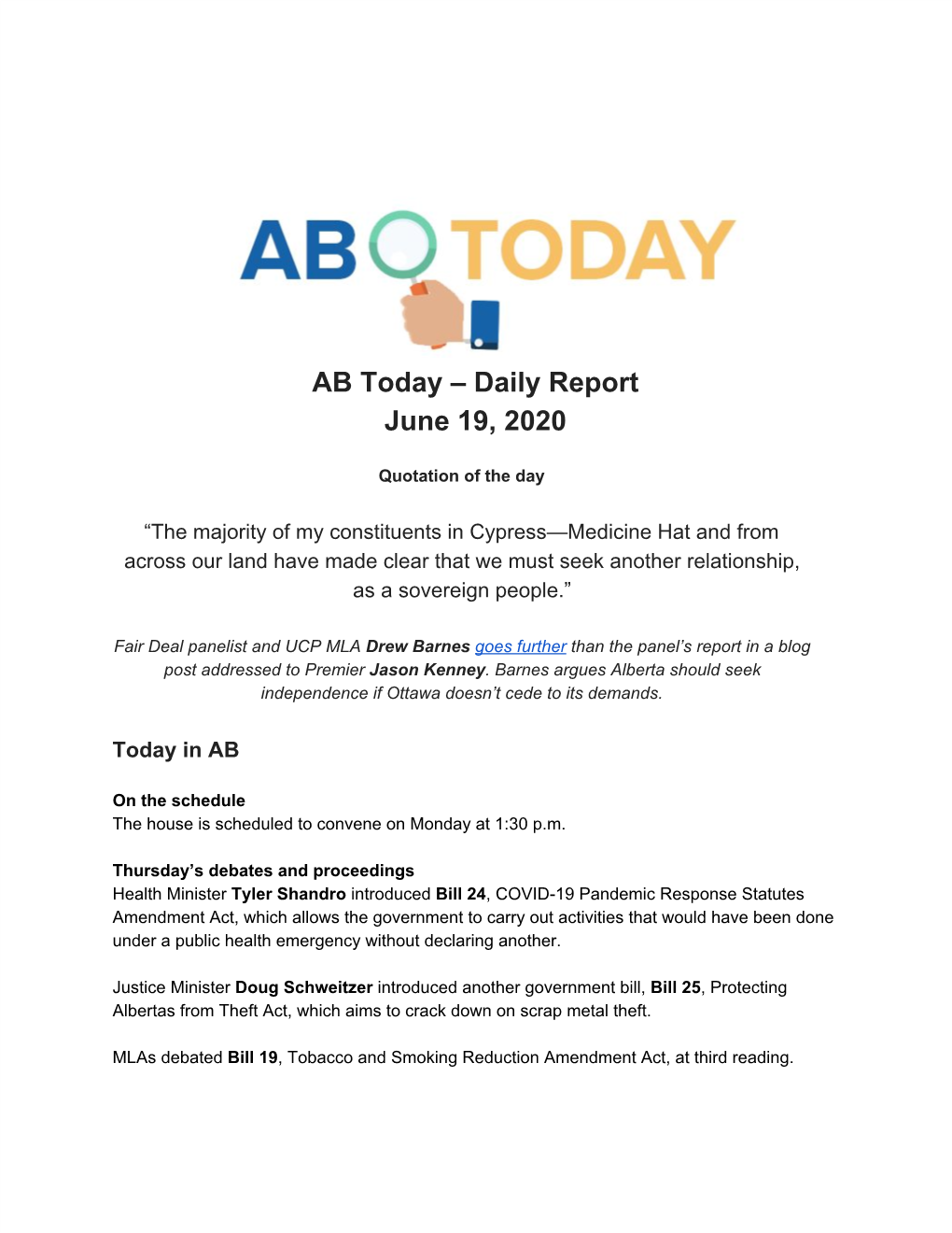 AB Today – Daily Report June 19, 2020