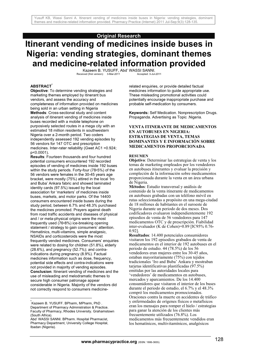 Itinerant Vending of Medicines Inside Buses in Nigeria: Vending Strategies, Dominant Themes and Medicine-Related Information Provided