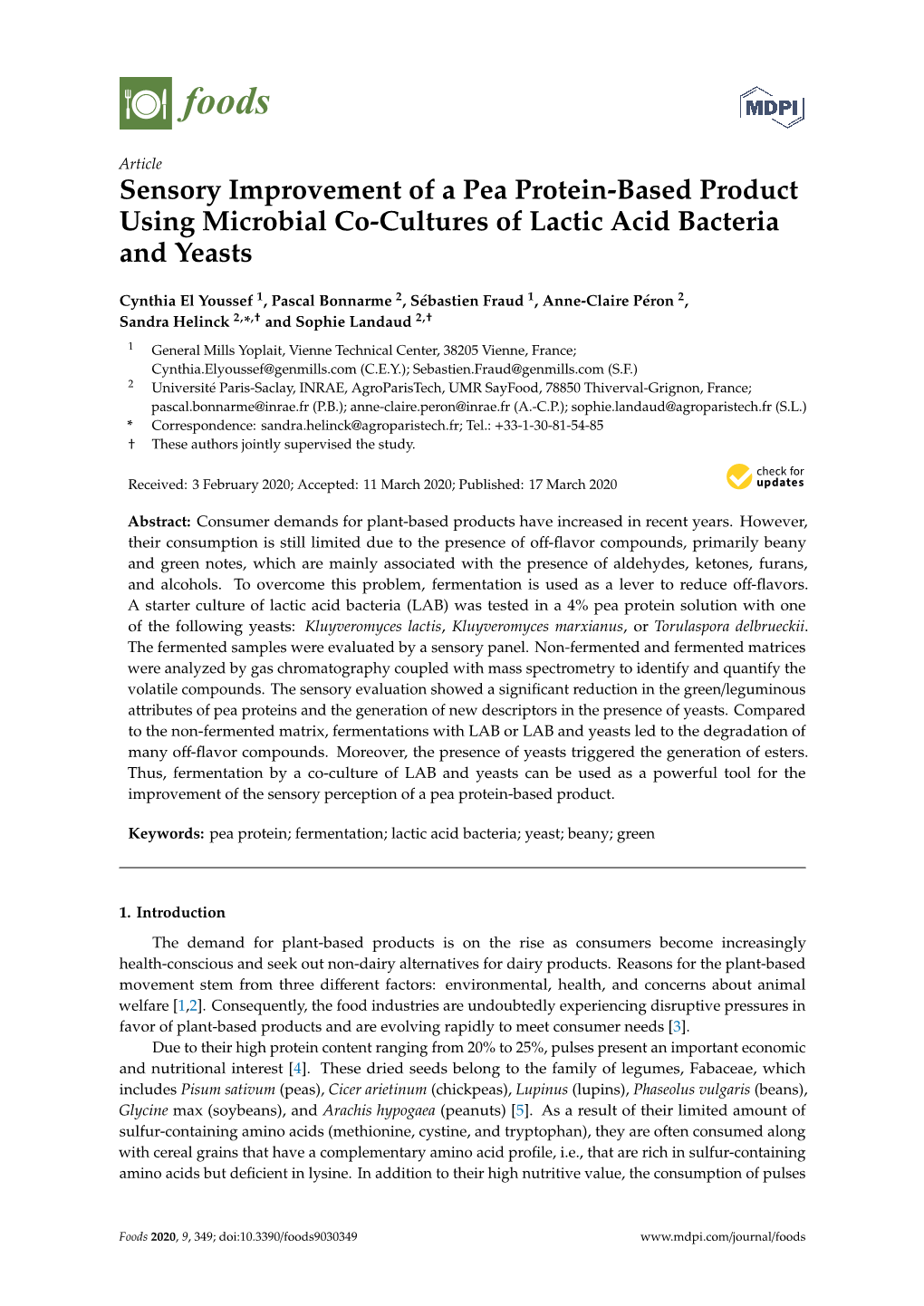 Sensory Improvement of a Pea Protein-Based Product Using Microbial Co-Cultures of Lactic Acid Bacteria and Yeasts