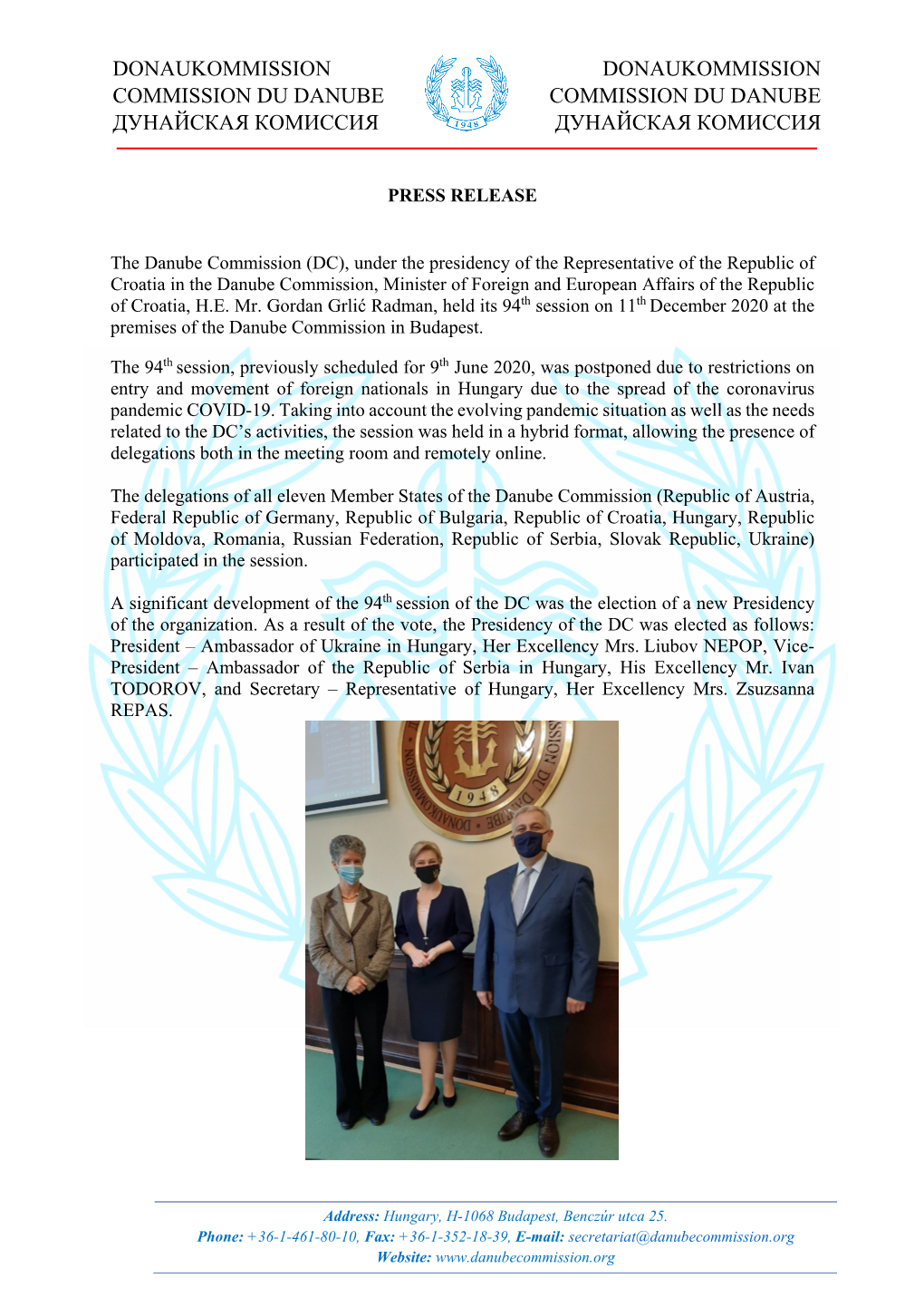 Press Release of the Danube Commission