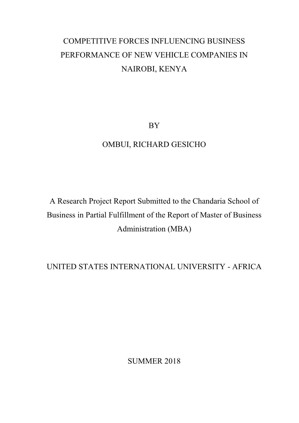 Competitive Forces Influencing Business Performance of New Vehicle Companies in Nairobi, Kenya