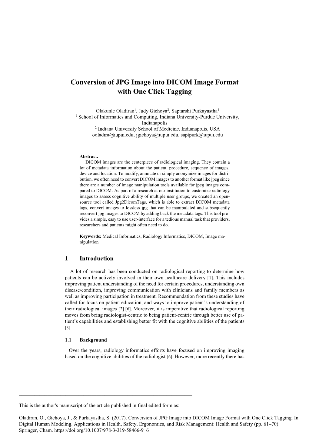 Conversion of JPG Image Into DICOM Image Format with One Click Tagging