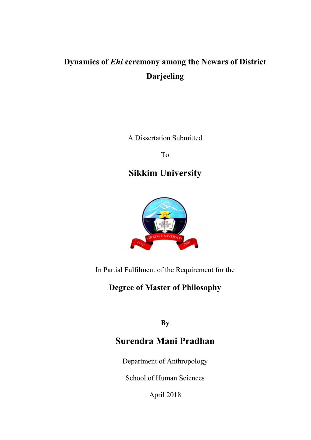 Sikkim University Surendra Mani Pradhan