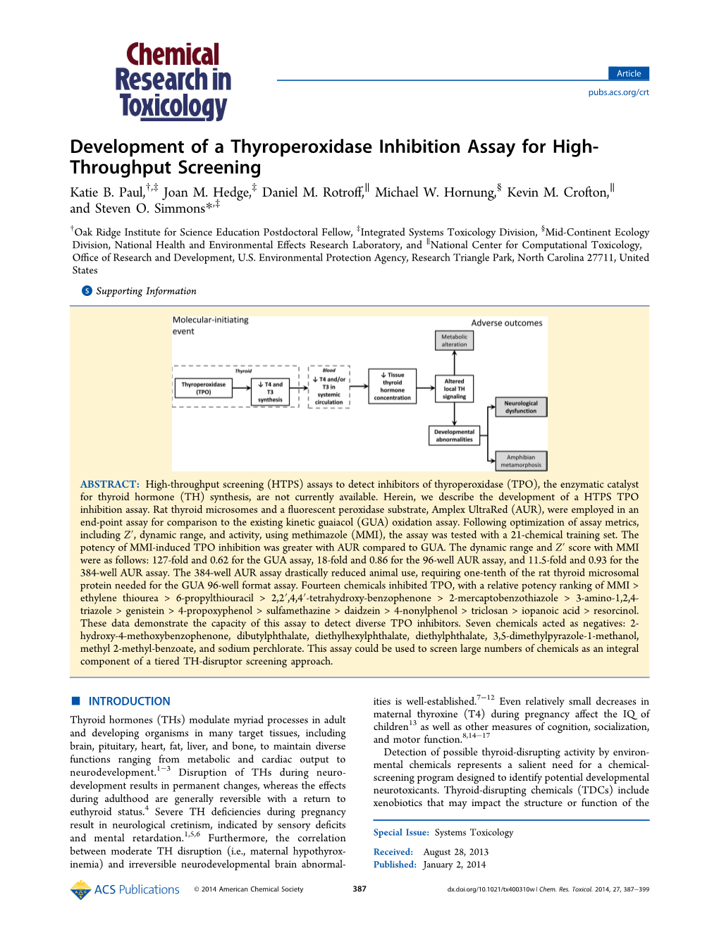 Development of a Thyroperoxidase Inhibition Assay for High- Throughput Screening † ‡ ‡ ∥ § ∥ Katie B